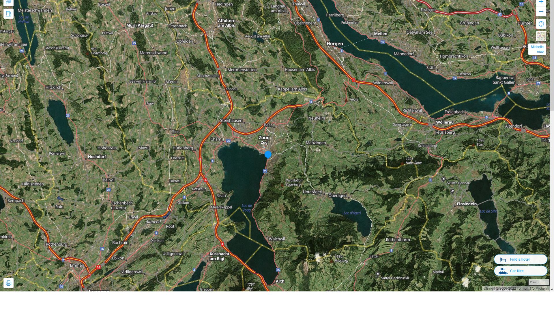 Zug Highway and Road Map with Satellite View